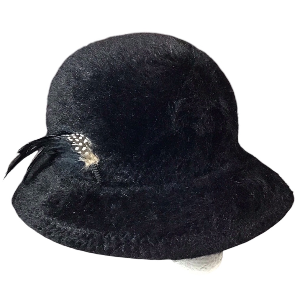 Vintage Kangol Design Hat Black England  Feather Accent Bucket